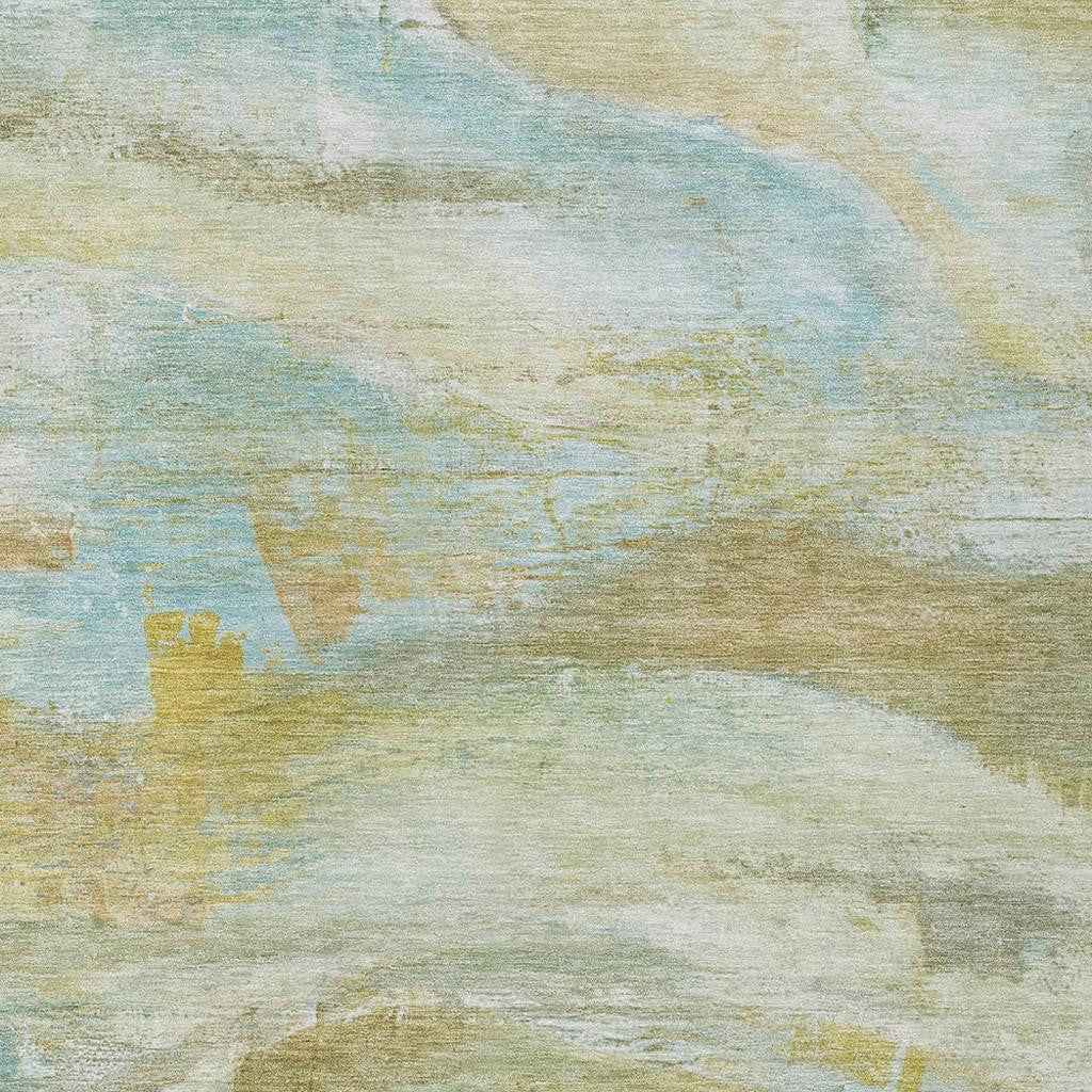 9' X 12' Beige Sky Blue And Ivory Abstract Washable Indoor Outdoor Area Rug