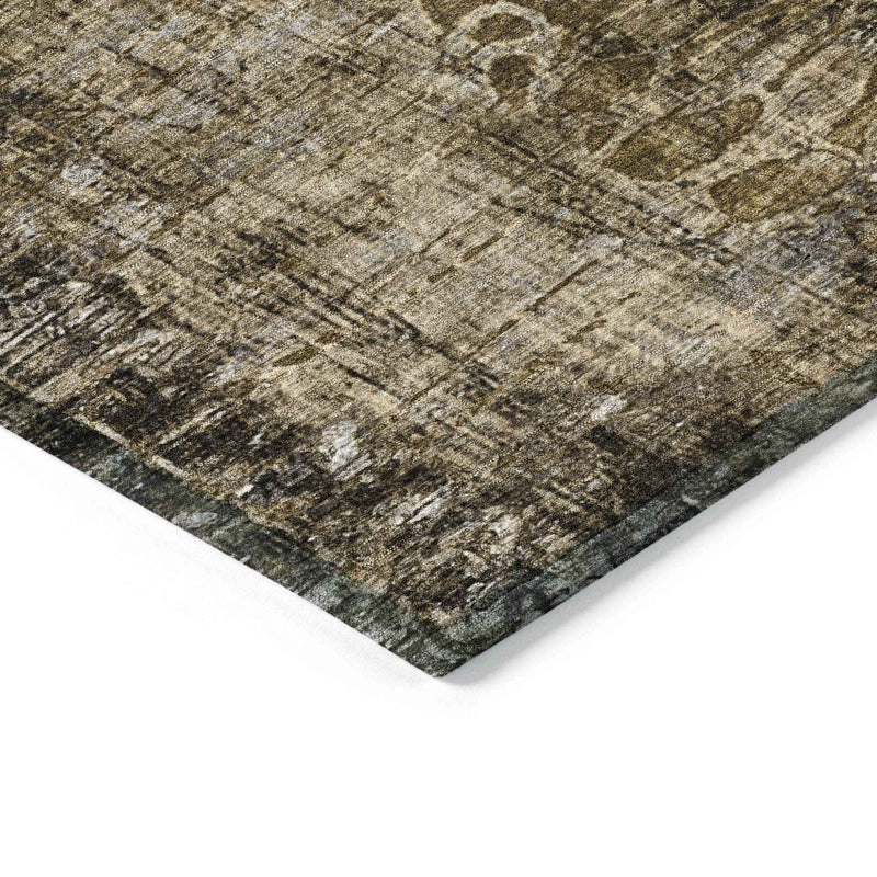 8' X 10' Brown And Beige Floral Washable Indoor Outdoor Area Rug