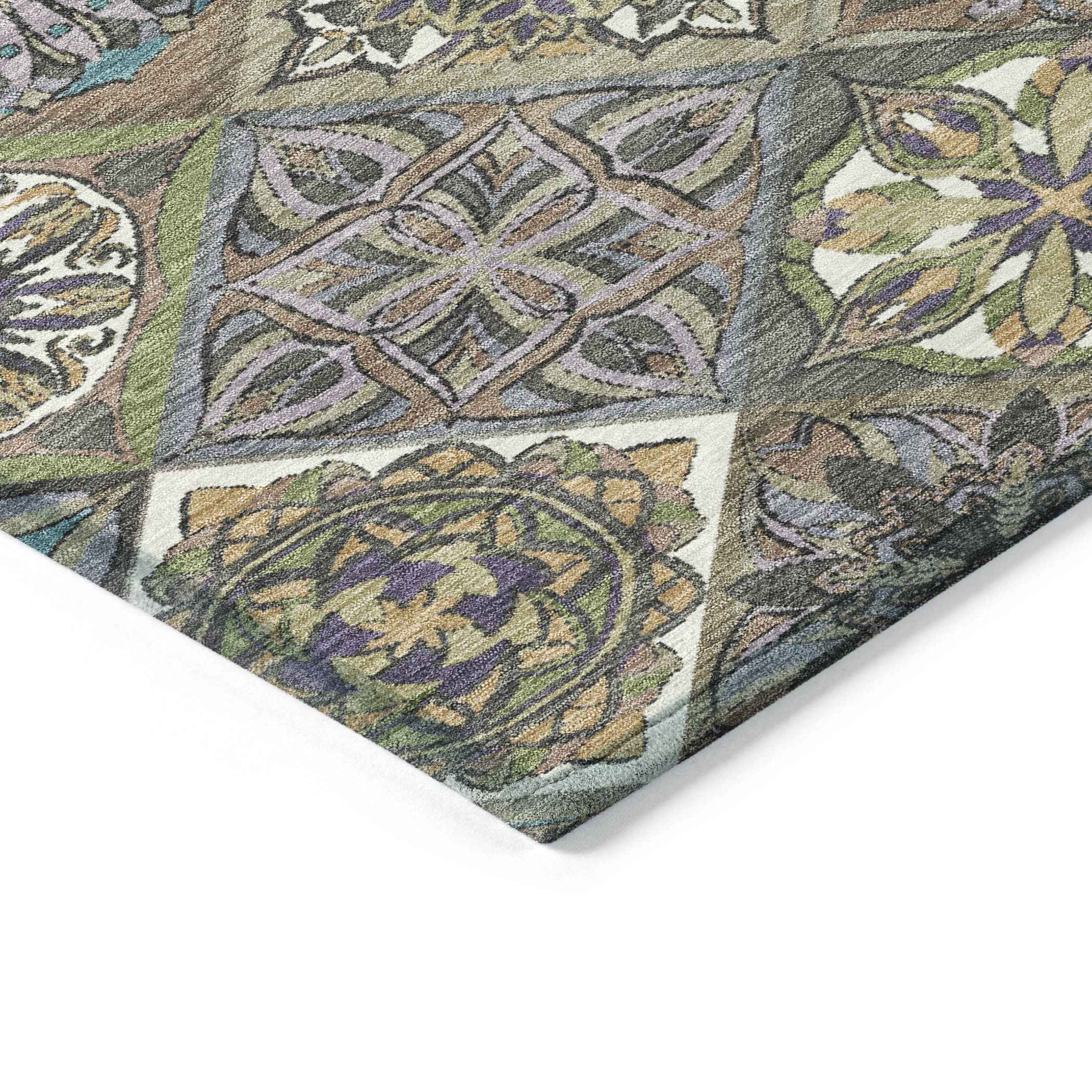 10' X 14' Taupe And Green Patchwork Washable Indoor Outdoor Area Rug