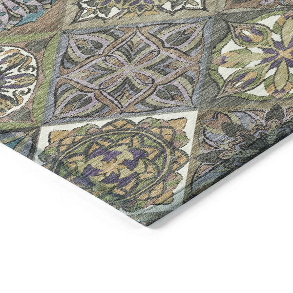 10' X 14' Taupe And Green Patchwork Washable Indoor Outdoor Area Rug