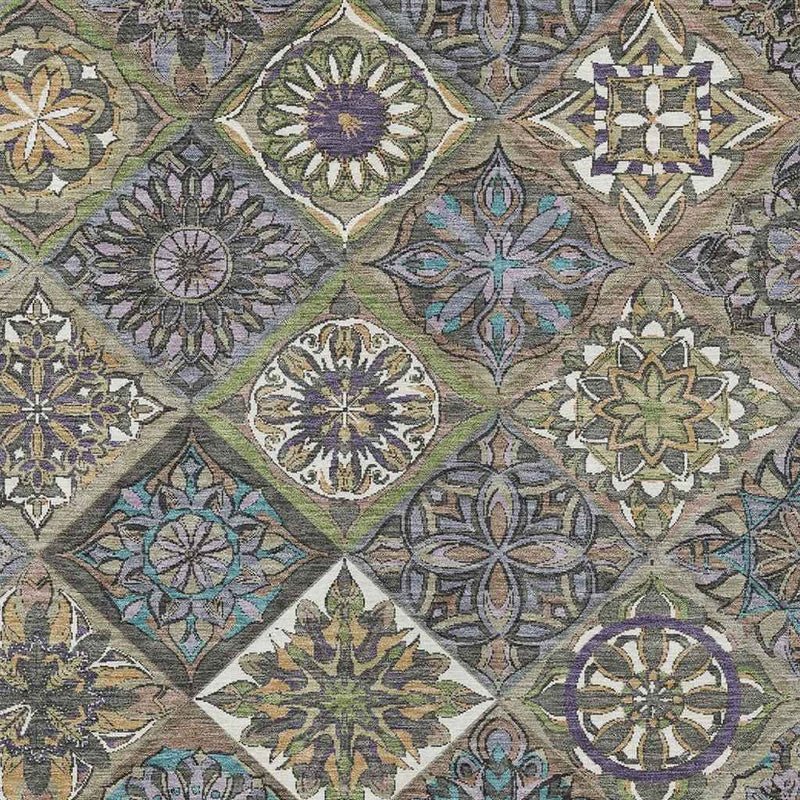 10' X 14' Taupe And Green Patchwork Washable Indoor Outdoor Area Rug