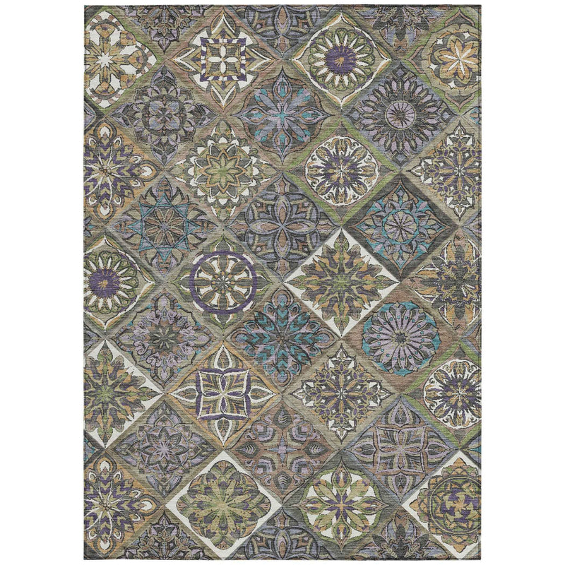 10' X 14' Taupe And Green Patchwork Washable Indoor Outdoor Area Rug