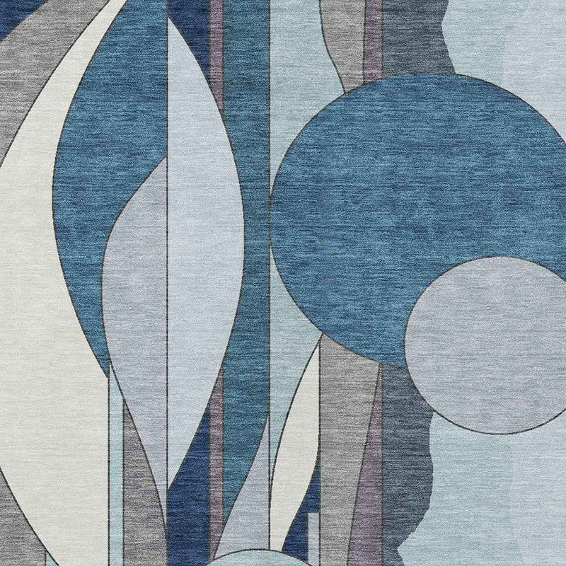 5' X 8' Blue And Ivory Geometric Washable Indoor Outdoor Area Rug