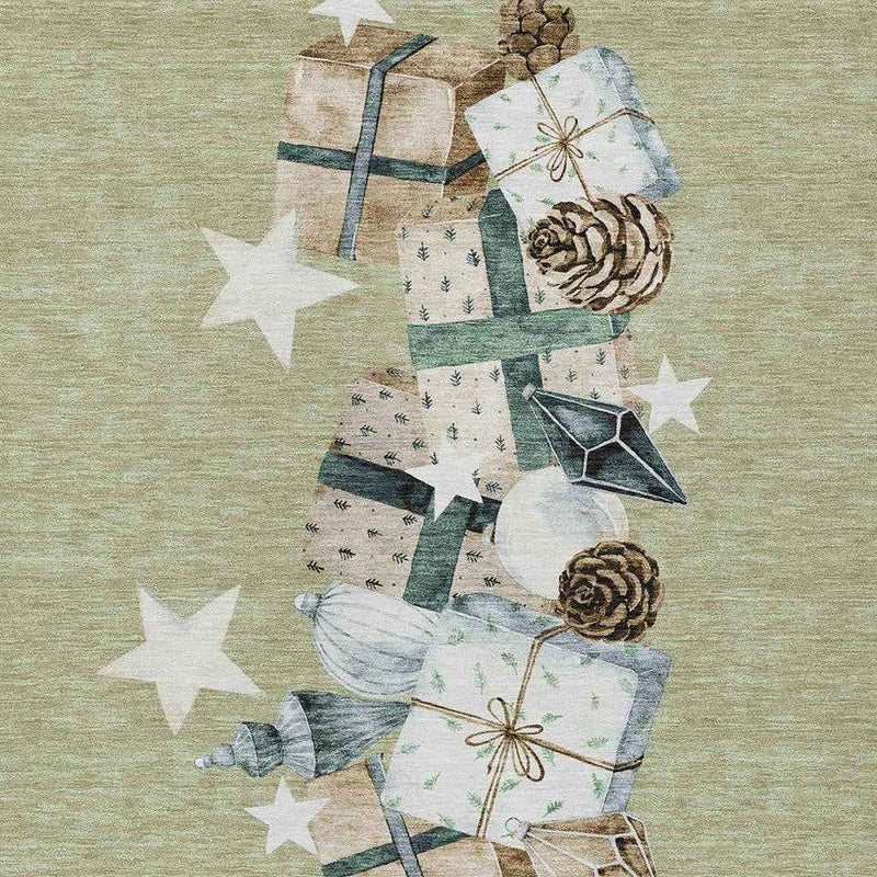 9' X 12' Artichoke Green Beige Ivory And Taupe Geometric Washable Indoor Outdoor Area Rug