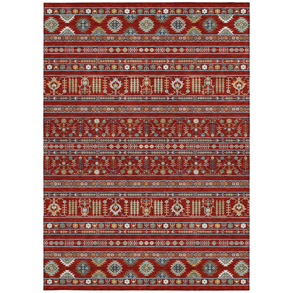 3' X 5' Red Gold And Blue Tribal Washable Indoor Outdoor Area Rug