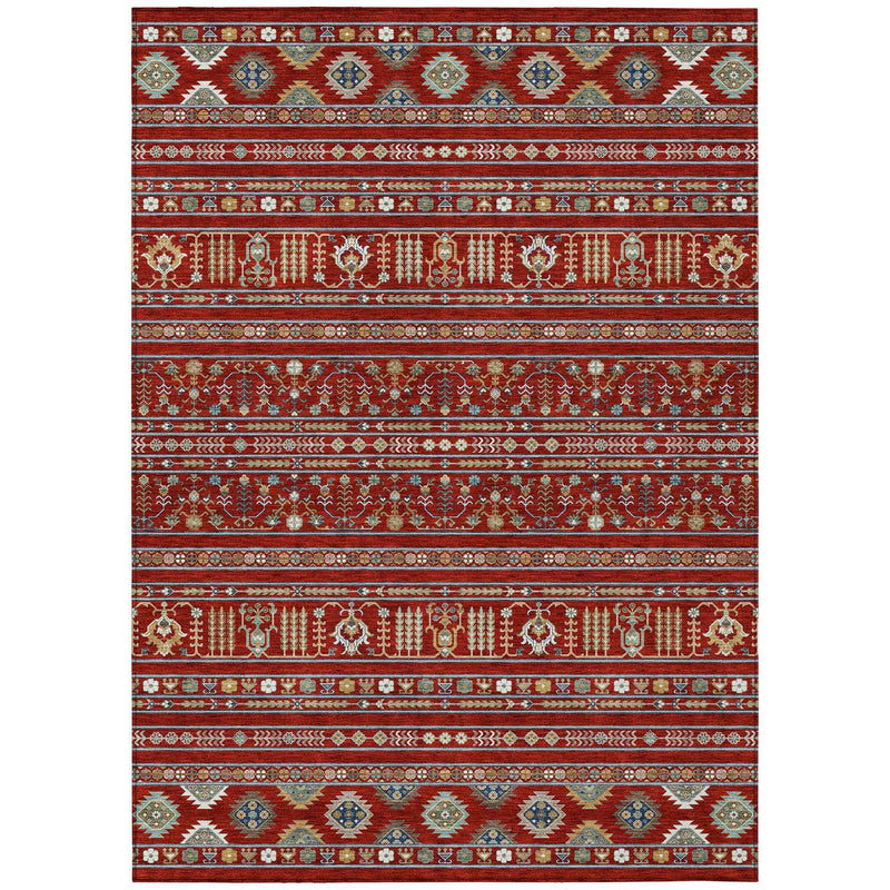 3' X 5' Red Gold And Blue Tribal Washable Indoor Outdoor Area Rug