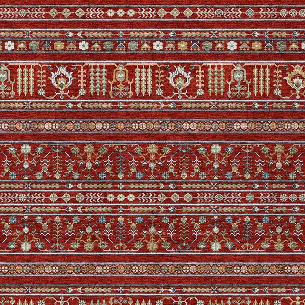 10' X 14' Red Gold And Blue Tribal Washable Indoor Outdoor Area Rug