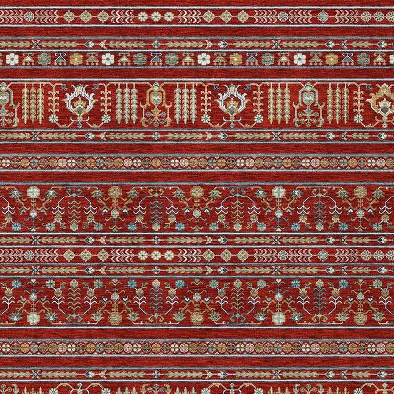 10' X 14' Red Gold And Blue Tribal Washable Indoor Outdoor Area Rug