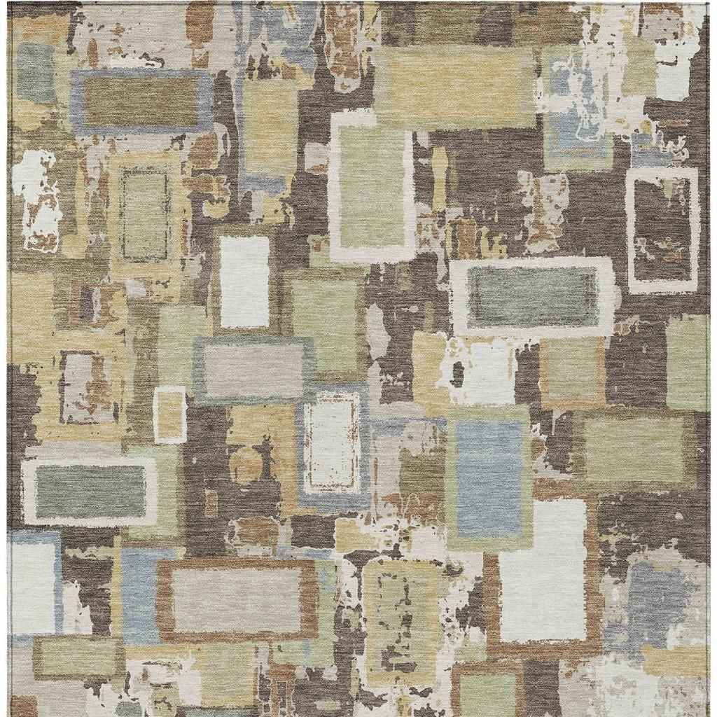 9' X 12' Brown Ivory And Gray Geometric Washable Indoor Outdoor Area Rug