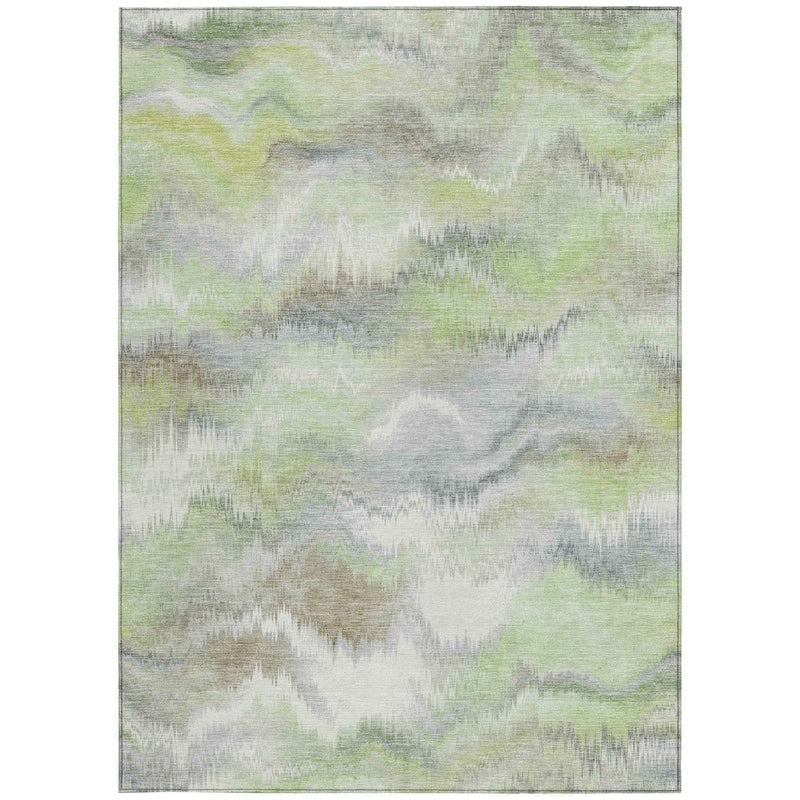 9' X 12' Artichoke Green And Ivory Abstract Washable Indoor Outdoor Area Rug