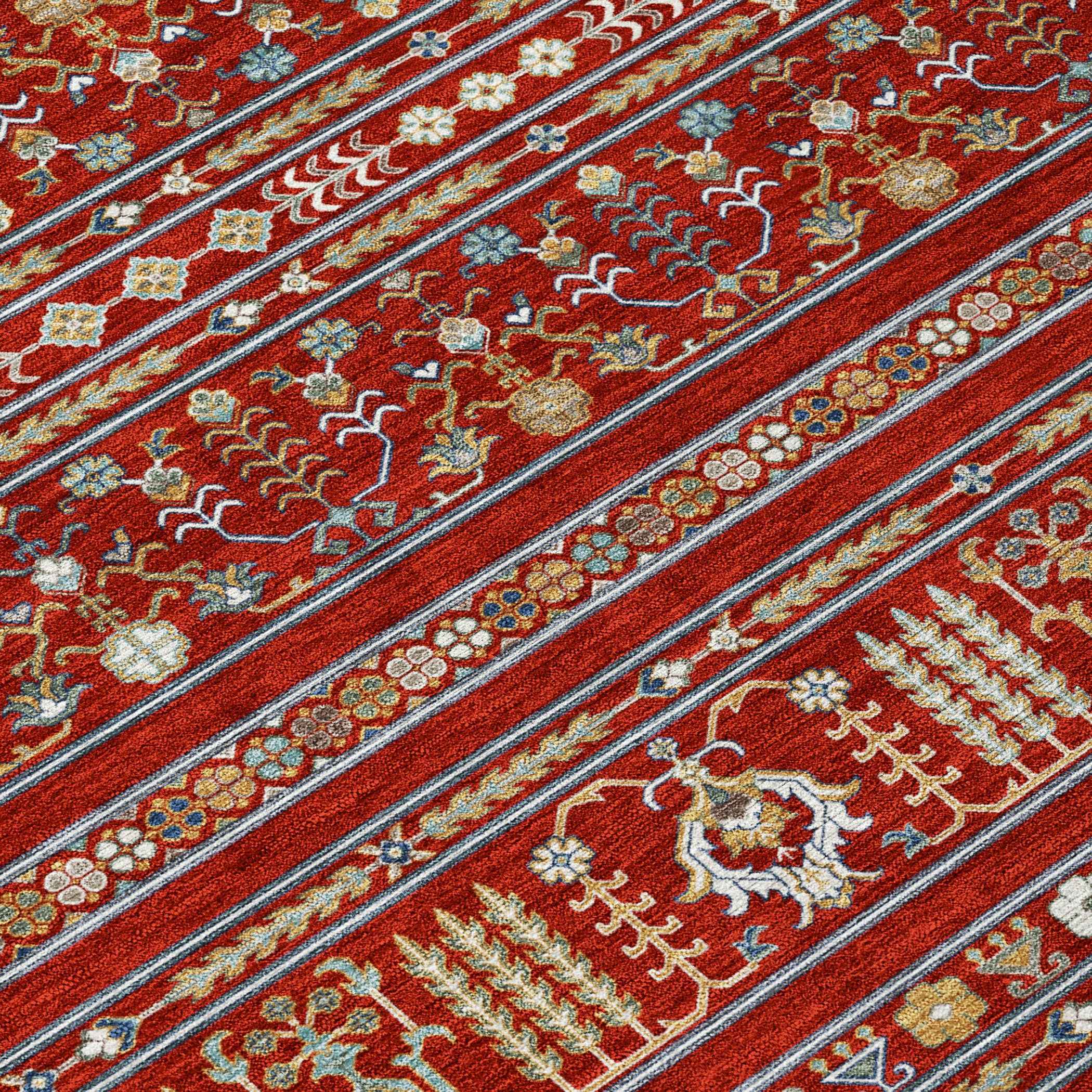10' X 14' Red Gold And Blue Tribal Washable Indoor Outdoor Area Rug