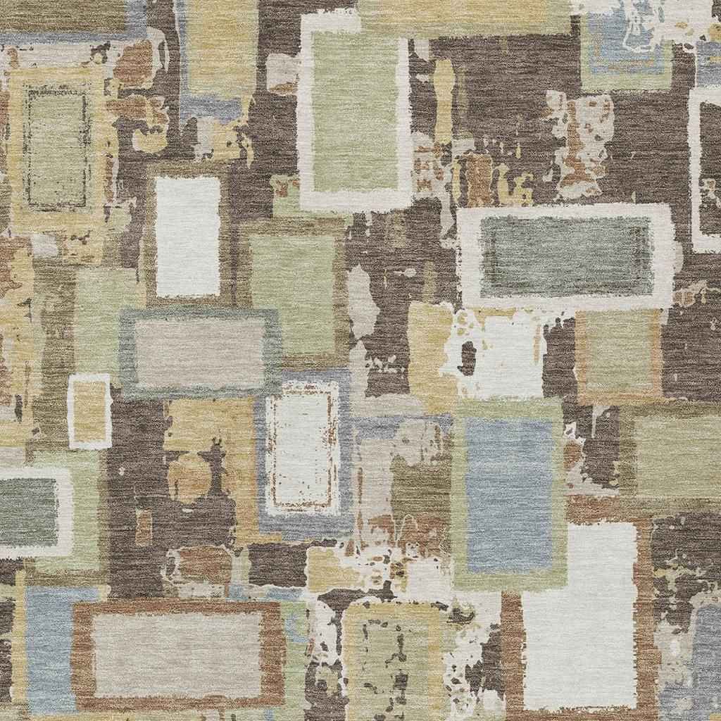 9' X 12' Brown Ivory And Gray Geometric Washable Indoor Outdoor Area Rug