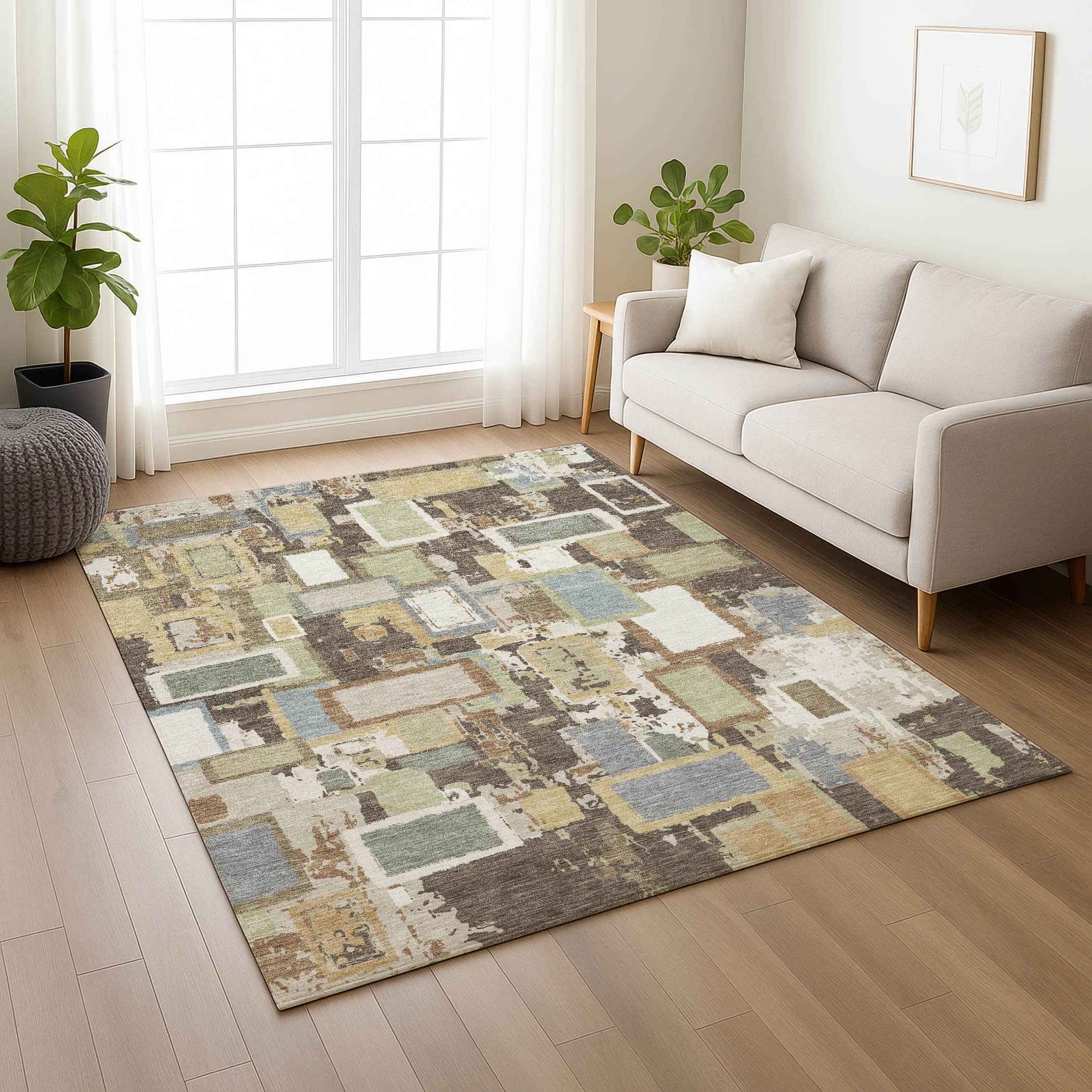 9' X 12' Brown Ivory And Gray Geometric Washable Indoor Outdoor Area Rug