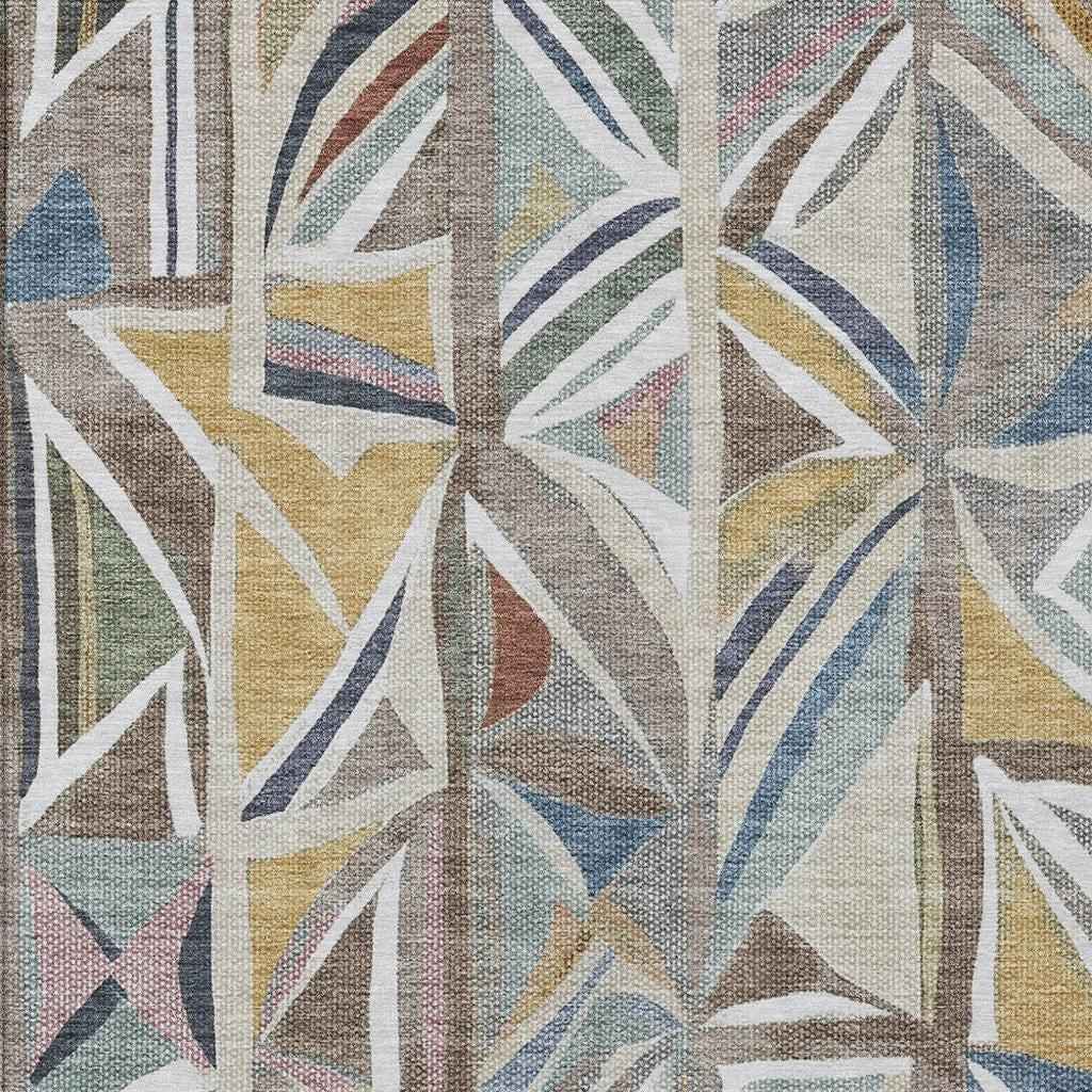 8' X 10' Taupe Ivory And Gold Geometric Washable Indoor Outdoor Area Rug