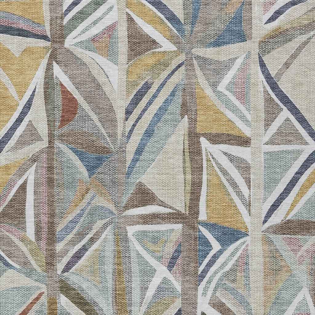 8' X 10' Taupe Ivory And Gold Geometric Washable Indoor Outdoor Area Rug