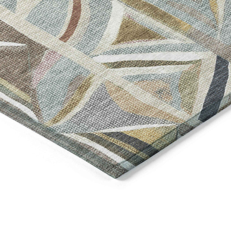 8' X 10' Taupe Ivory And Gold Geometric Washable Indoor Outdoor Area Rug