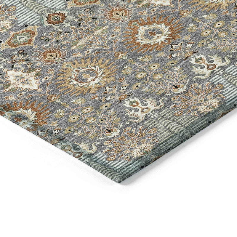 8' X 10' Gray And Copper Floral Washable Indoor Outdoor Area Rug