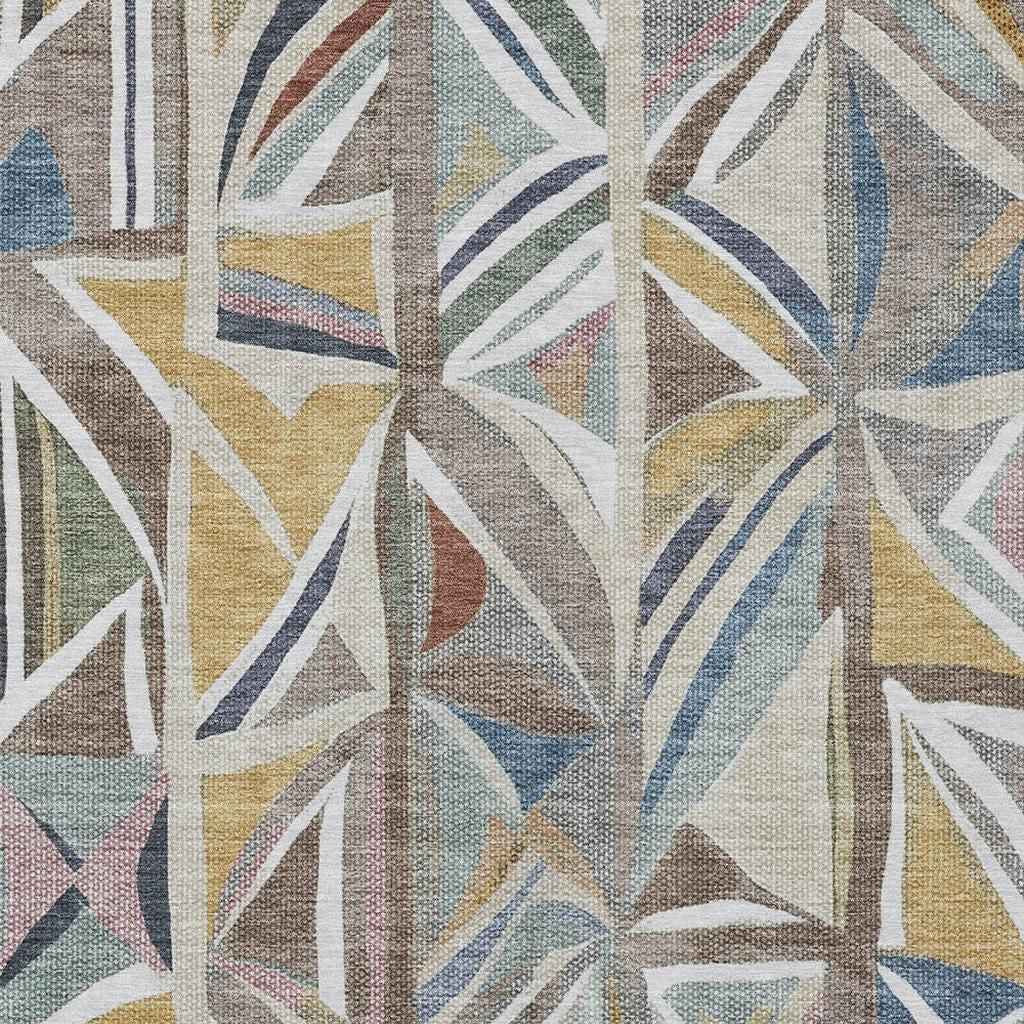 8' X 10' Taupe Ivory And Gold Geometric Washable Indoor Outdoor Area Rug