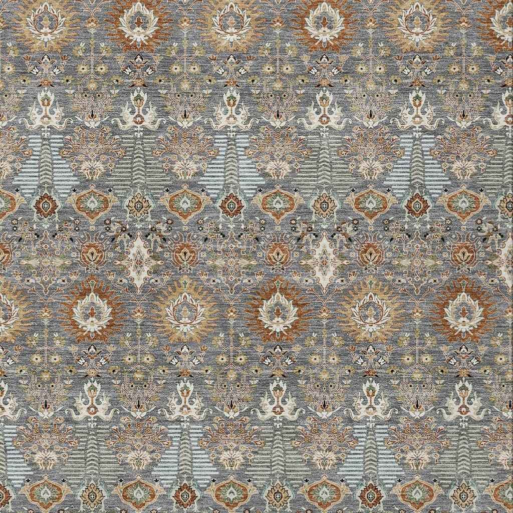 8' X 10' Gray And Copper Floral Washable Indoor Outdoor Area Rug