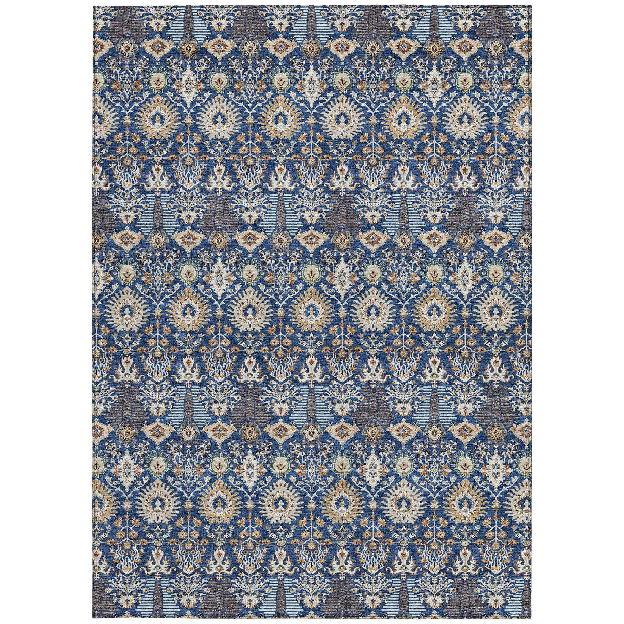 3' X 5' Navy Blue And Ivory Floral Washable Indoor Outdoor Area Rug