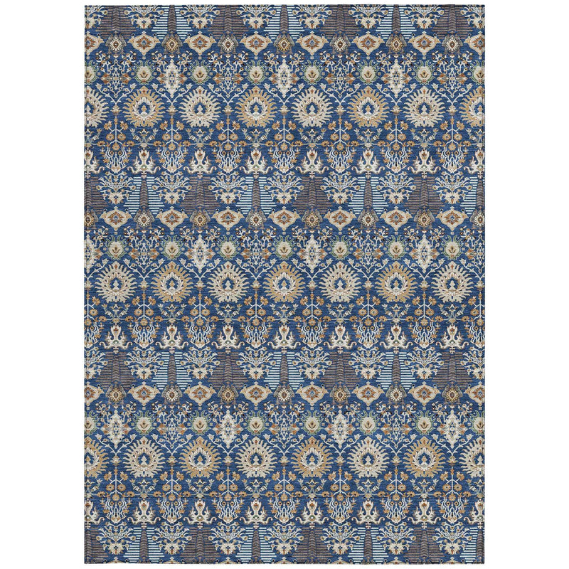 3' X 5' Navy Blue And Ivory Floral Washable Indoor Outdoor Area Rug