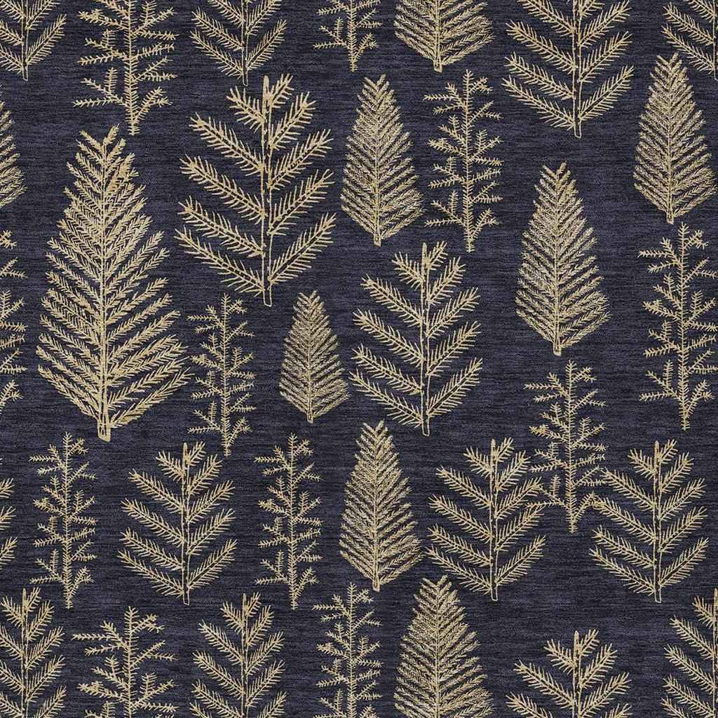 8' X 10' Black And Gold Botanical Leaves Washable Indoor Outdoor Area Rug