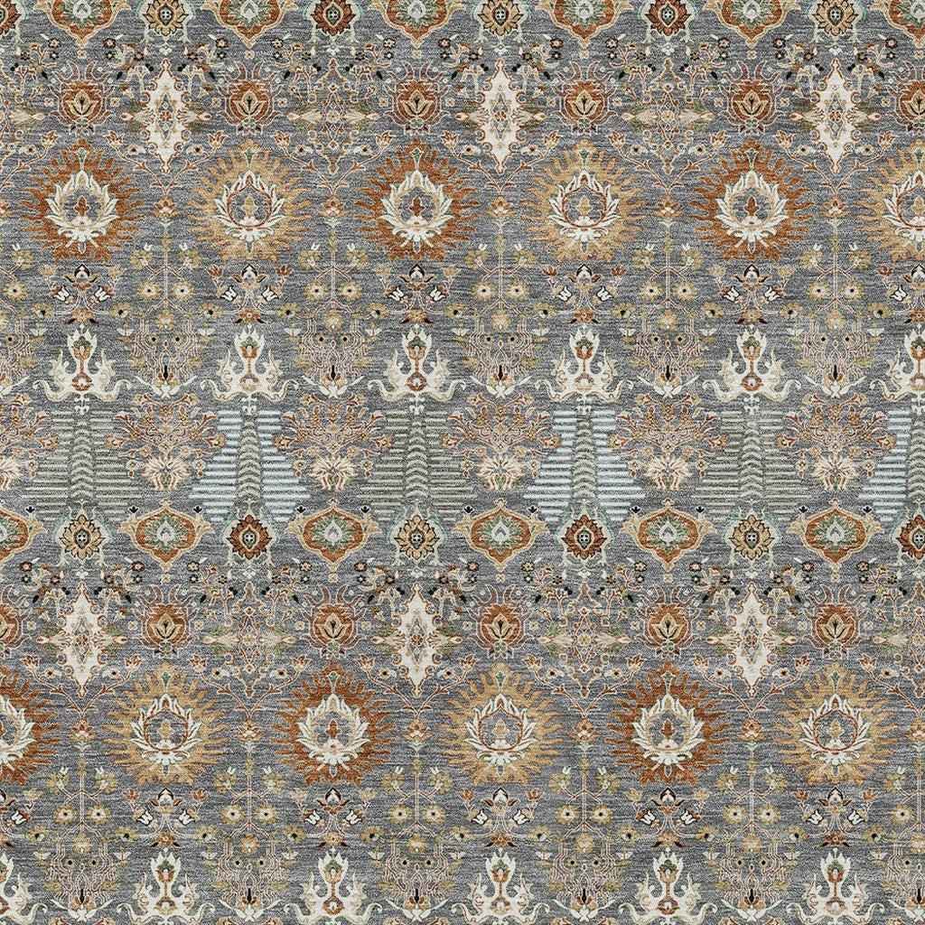 10' X 14' Gray And Copper Floral Washable Indoor Outdoor Area Rug