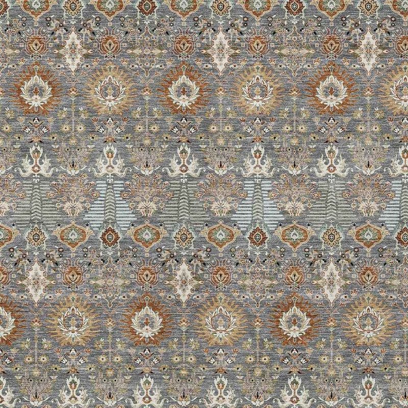 10' X 14' Gray And Copper Floral Washable Indoor Outdoor Area Rug