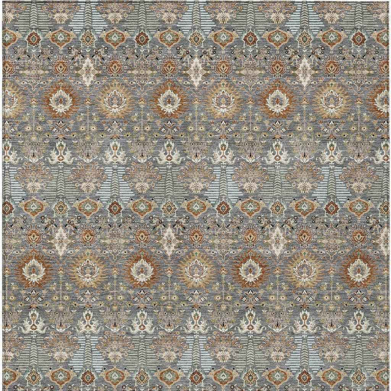10' X 14' Gray And Copper Floral Washable Indoor Outdoor Area Rug