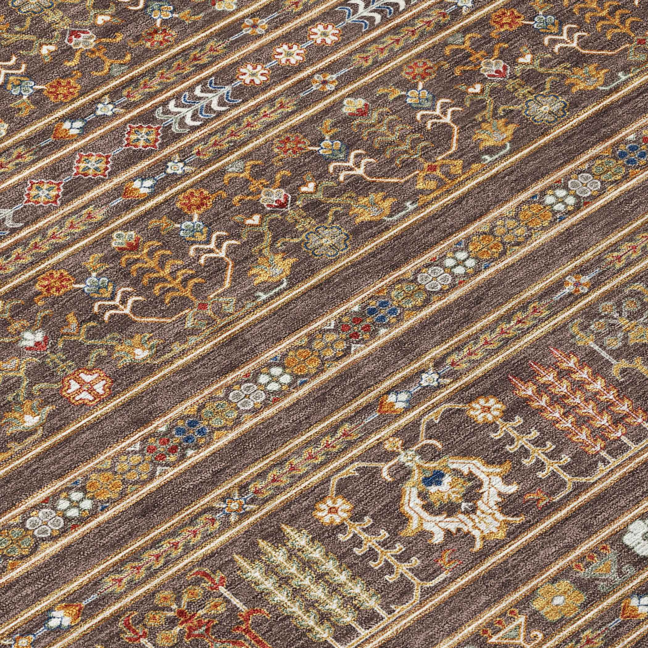 8' X 10' Chocolate Blue And Copper Tribal Washable Indoor Outdoor Area Rug