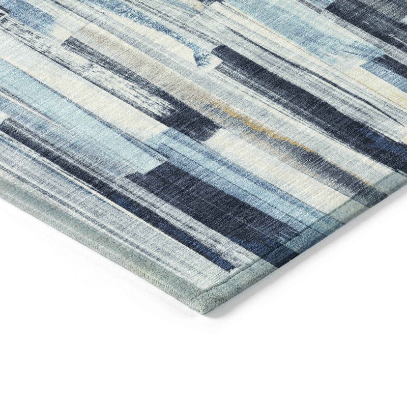 10' X 14' Denim Blue And Ivory Striped Washable Indoor Outdoor Area Rug