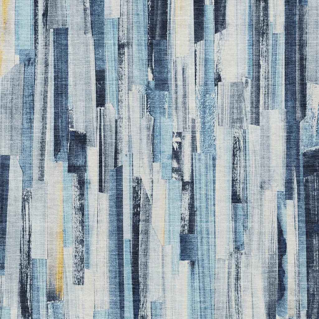 10' X 14' Denim Blue And Ivory Striped Washable Indoor Outdoor Area Rug