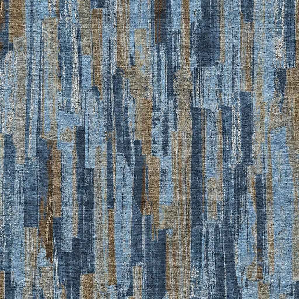 5' X 8' Navy Blue And Taupe Striped Washable Indoor Outdoor Area Rug