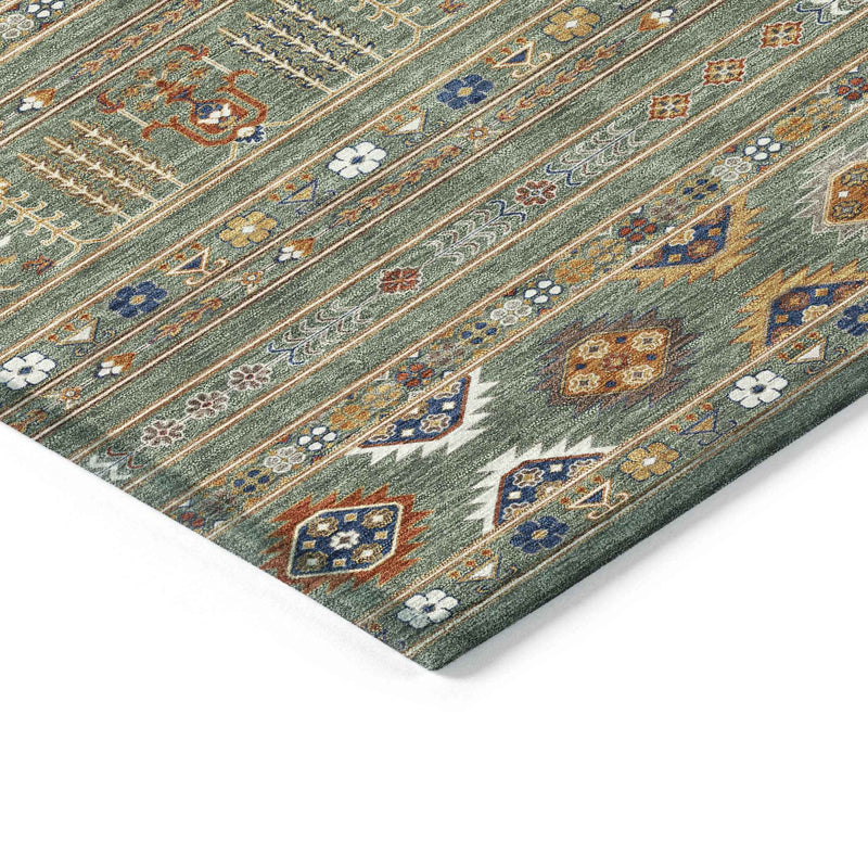 9' X 12' Sage Gold And Copper Tribal Washable Indoor Outdoor Area Rug