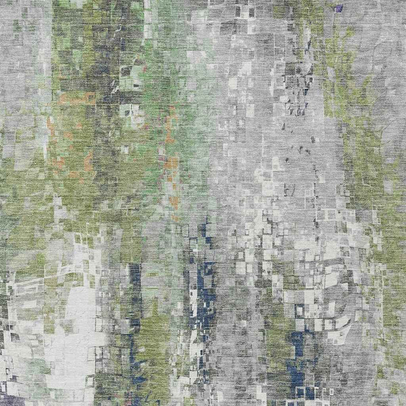 10' X 14' Artichoke Green Ivory And Purple Abstract Washable Indoor Outdoor Area Rug