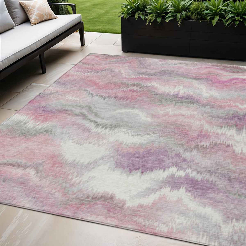 5' X 8' Blush And Ivory Abstract Washable Indoor Outdoor Area Rug