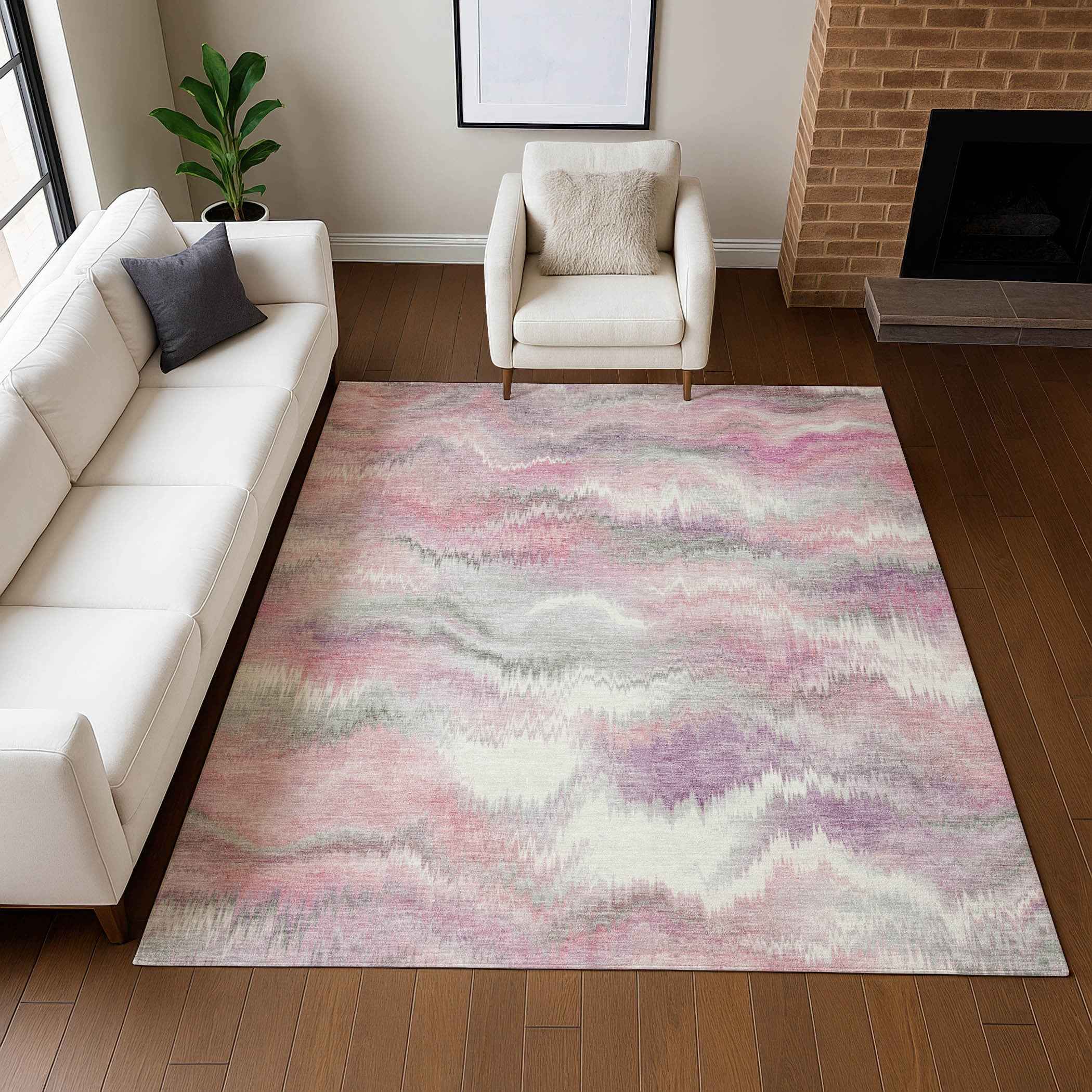 5' X 8' Blush And Ivory Abstract Washable Indoor Outdoor Area Rug