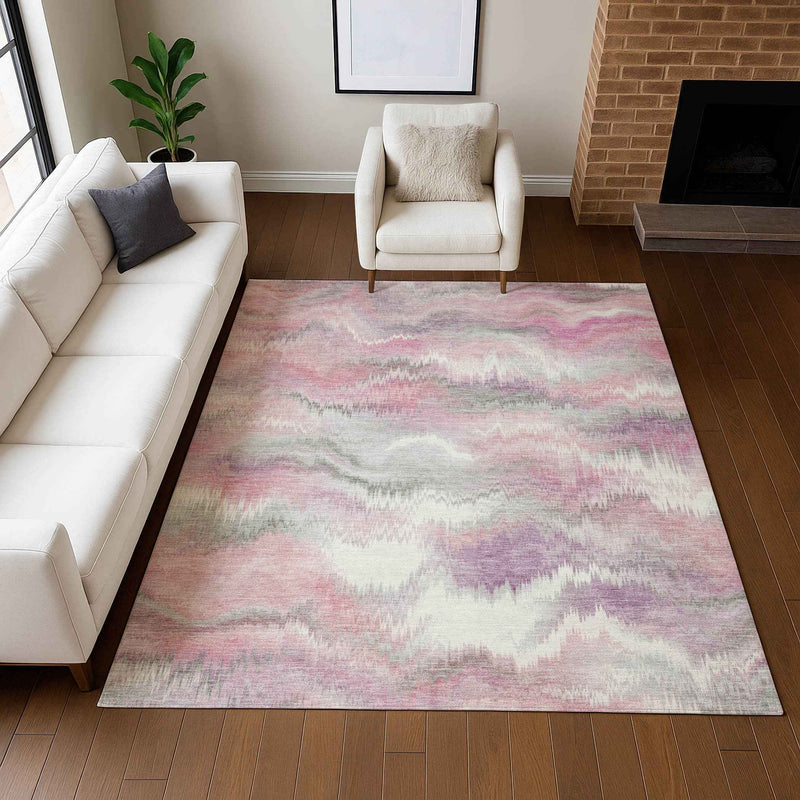 5' X 8' Blush And Ivory Abstract Washable Indoor Outdoor Area Rug