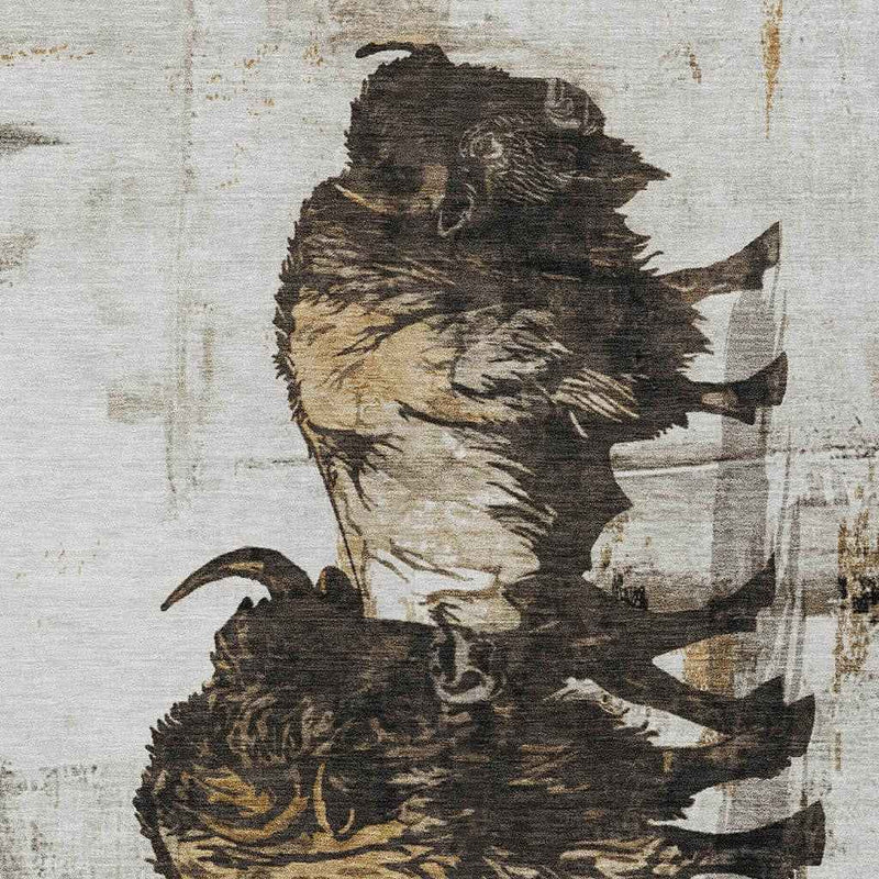 5' X 8' Beige Ivory And Charcoal Animal Print Washable Indoor Outdoor Area Rug