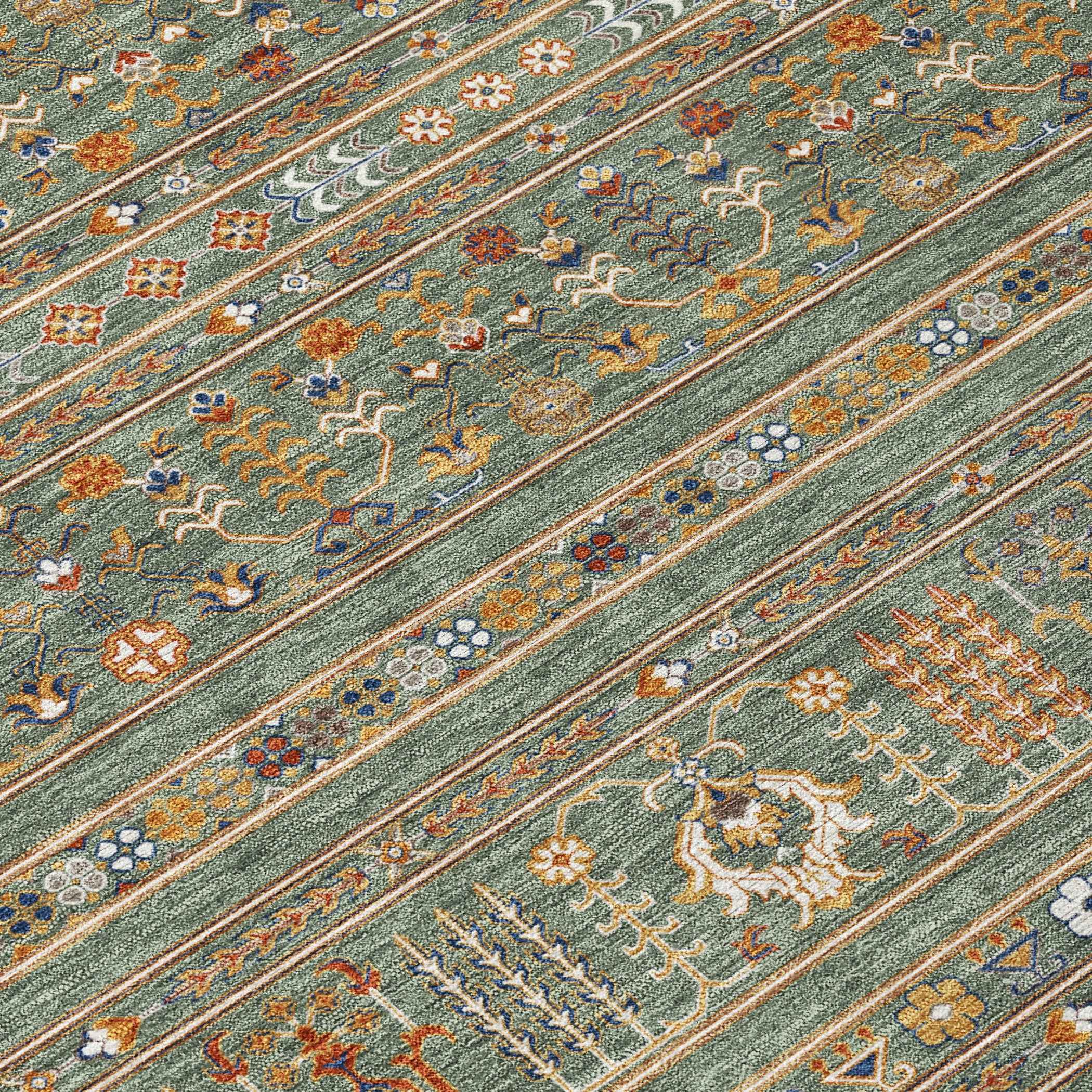 10' X 14' Sage Gold And Copper Tribal Washable Indoor Outdoor Area Rug