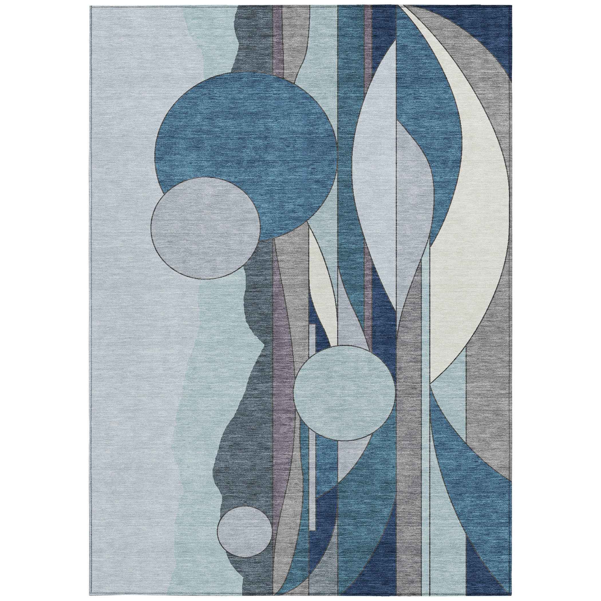 8' X 10' Blue And Ivory Geometric Washable Indoor Outdoor Area Rug