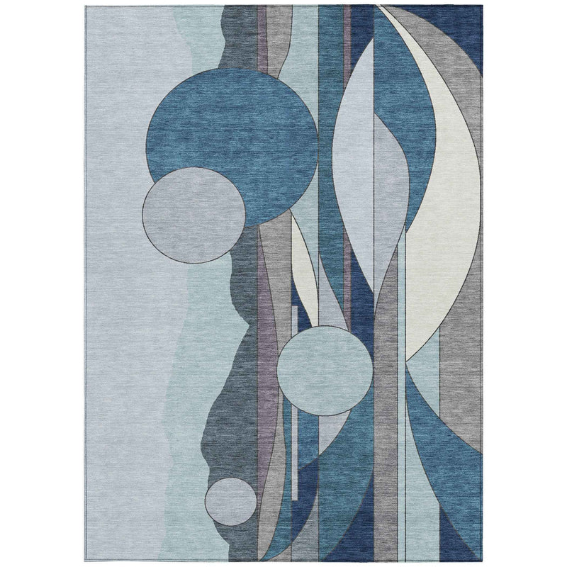 8' X 10' Blue And Ivory Geometric Washable Indoor Outdoor Area Rug