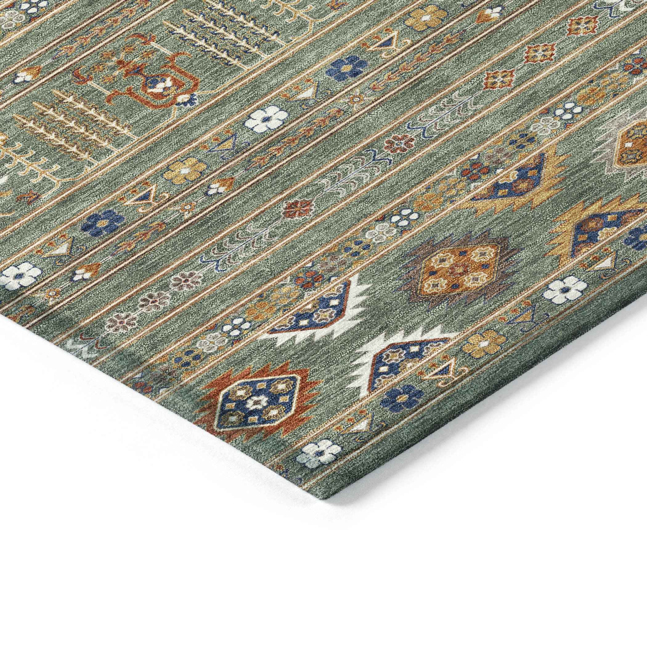 10' X 14' Sage Gold And Copper Tribal Washable Indoor Outdoor Area Rug