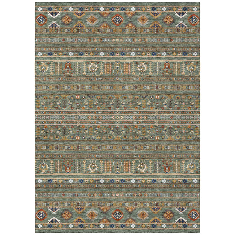 10' X 14' Sage Gold And Copper Tribal Washable Indoor Outdoor Area Rug