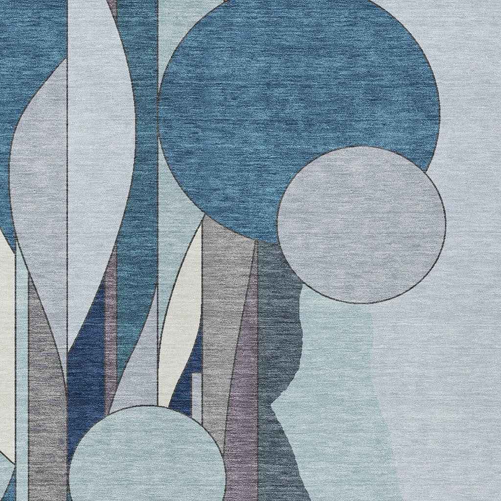 8' X 10' Blue And Ivory Geometric Washable Indoor Outdoor Area Rug