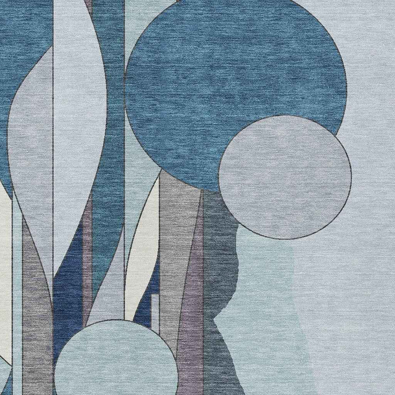 8' X 10' Blue And Ivory Geometric Washable Indoor Outdoor Area Rug