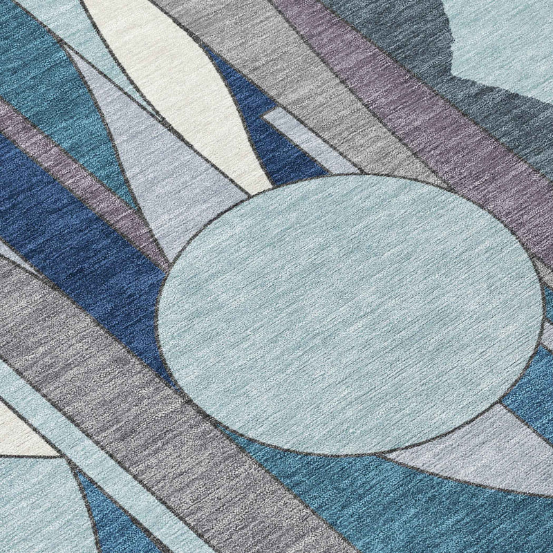 8' X 10' Blue And Ivory Geometric Washable Indoor Outdoor Area Rug