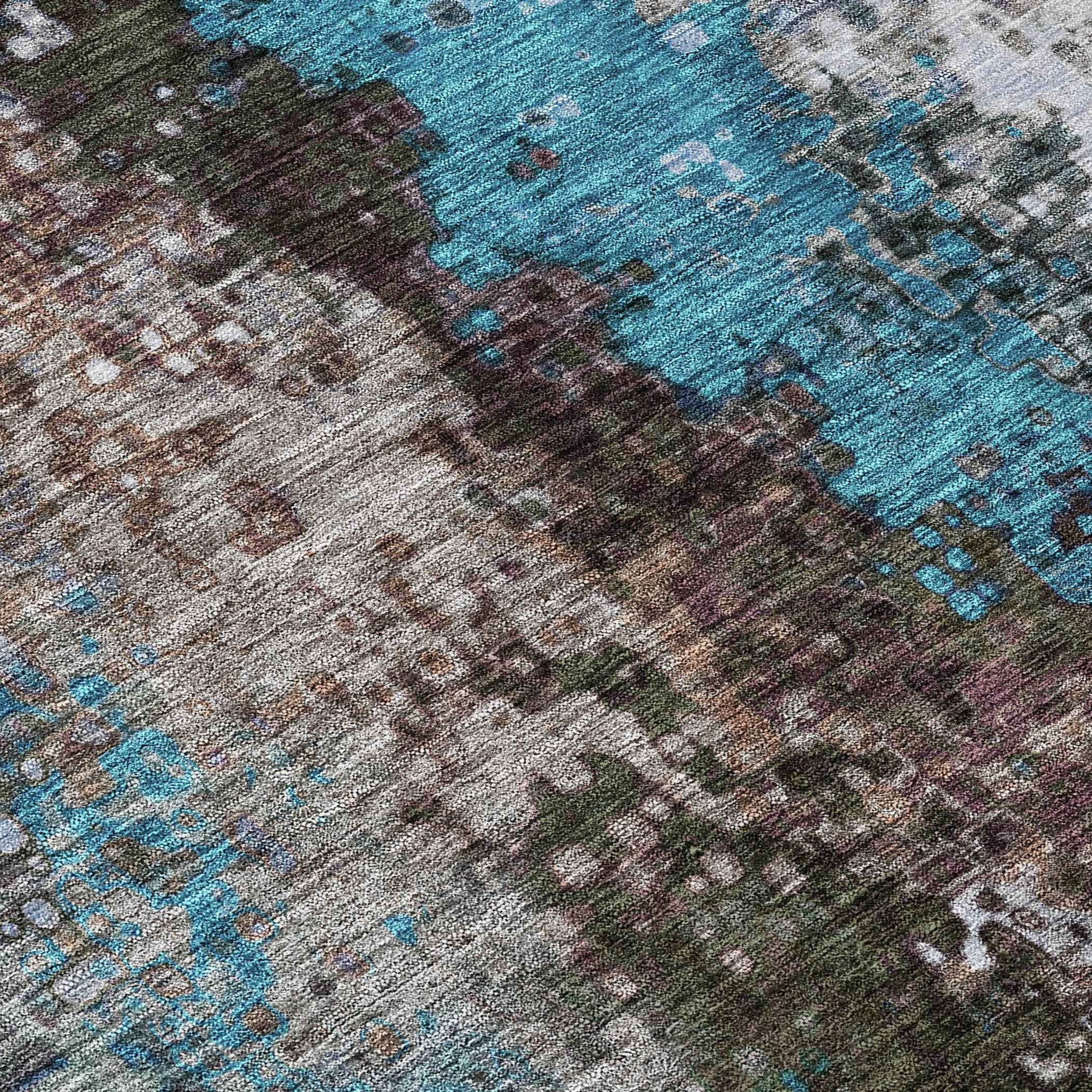 3' X 5' Khaki Ivory And Blue Abstract Washable Indoor Outdoor Area Rug