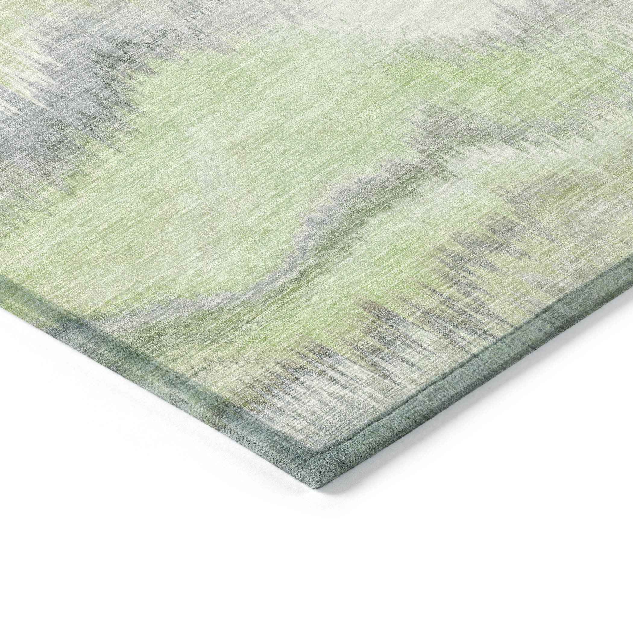 8' Artichoke Green And Ivory Round Abstract Washable Indoor Outdoor Area Rug