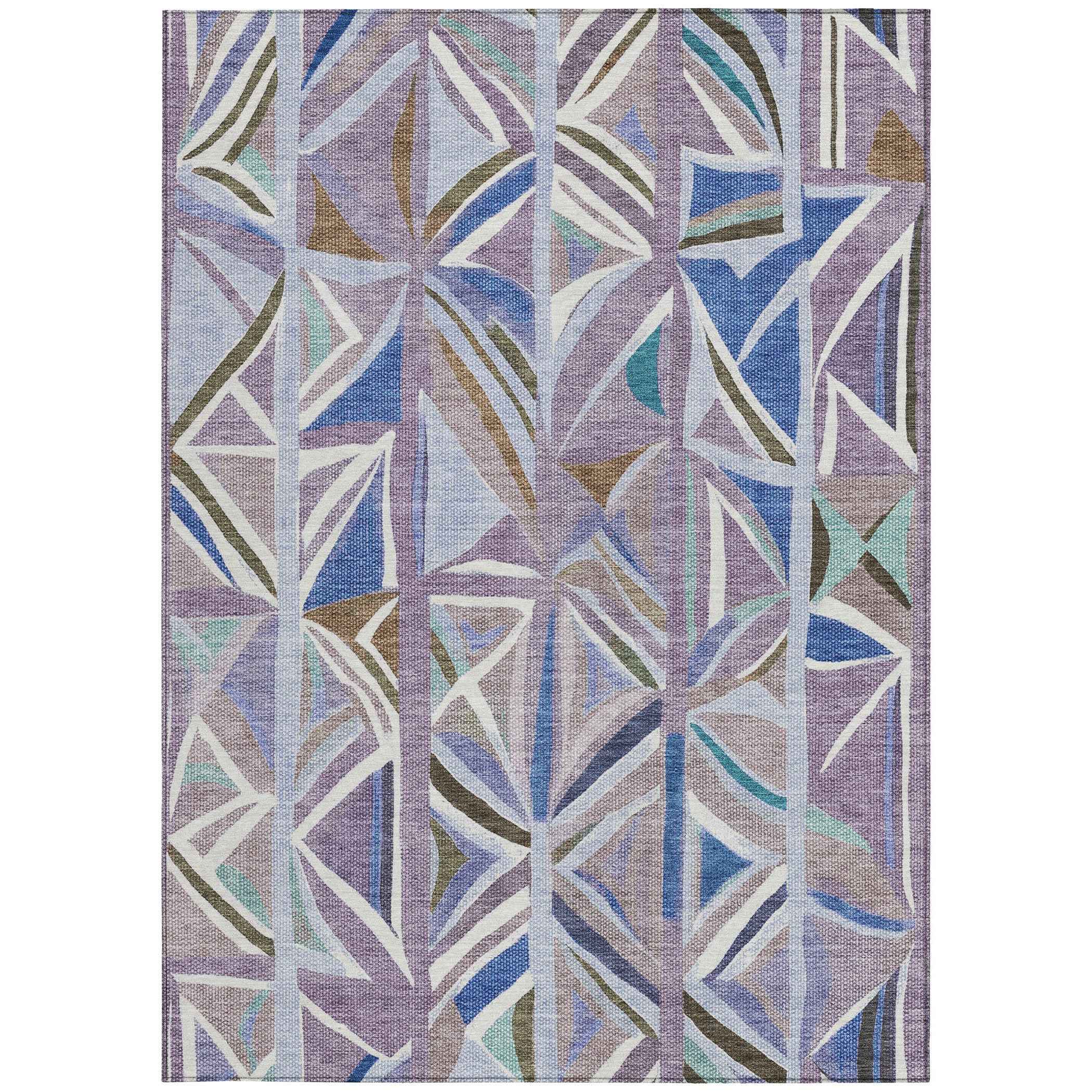 9' X 12' Lavender Ivory And Blue Geometric Washable Indoor Outdoor Area Rug
